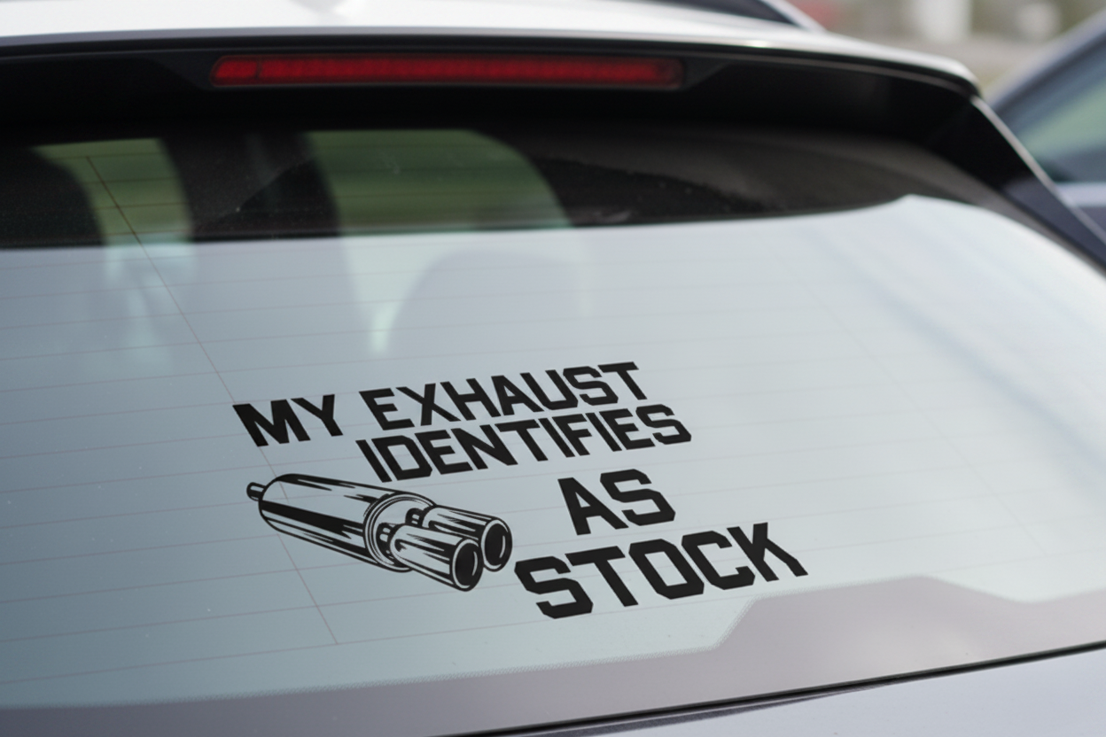 my exhaust identitys as stock car sticker