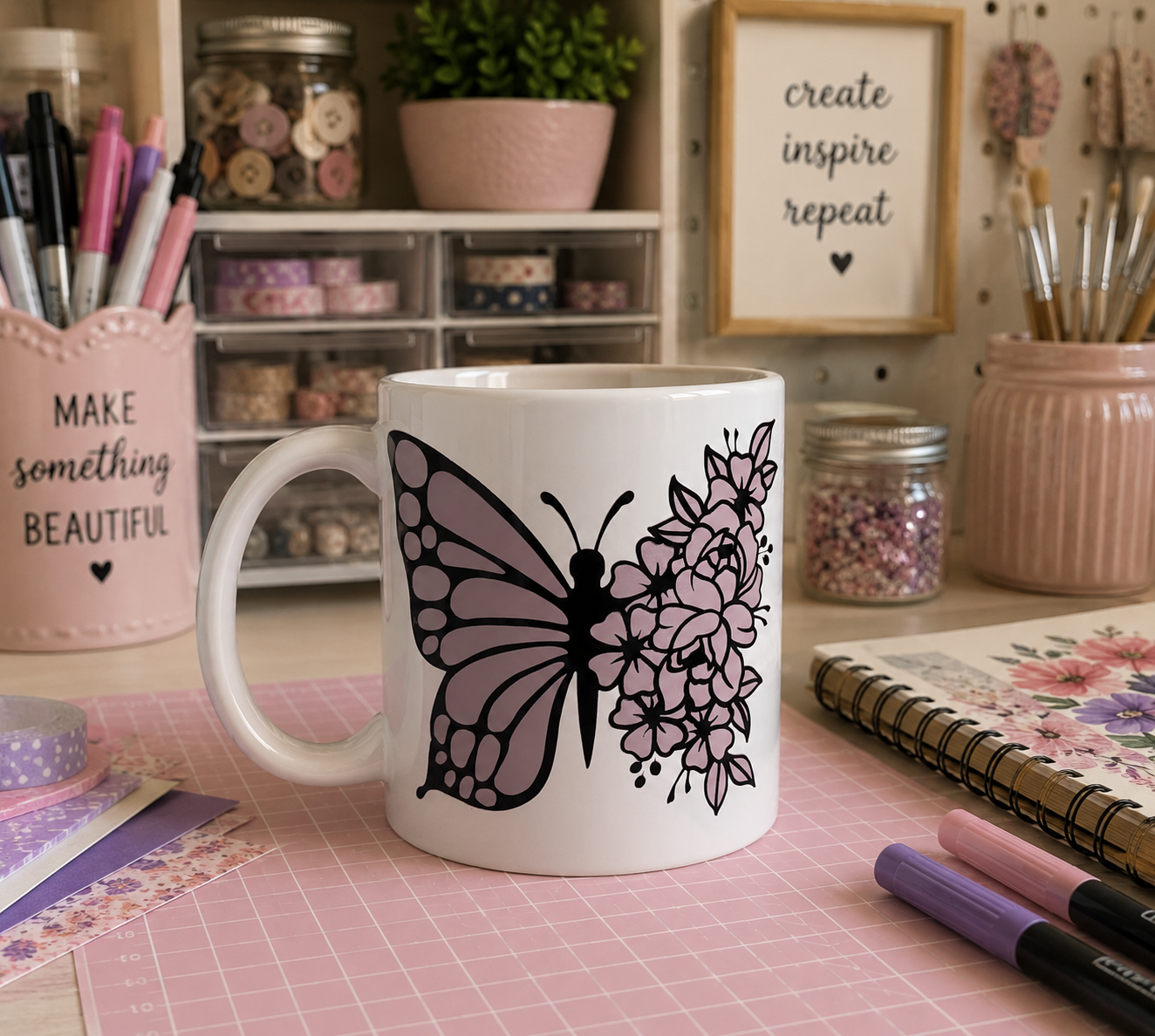 Two tone butterfly mug